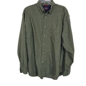 Wrangler Wrinkle Resistant Men's Green Plaid Button Down Collar Shirt Cotton XL